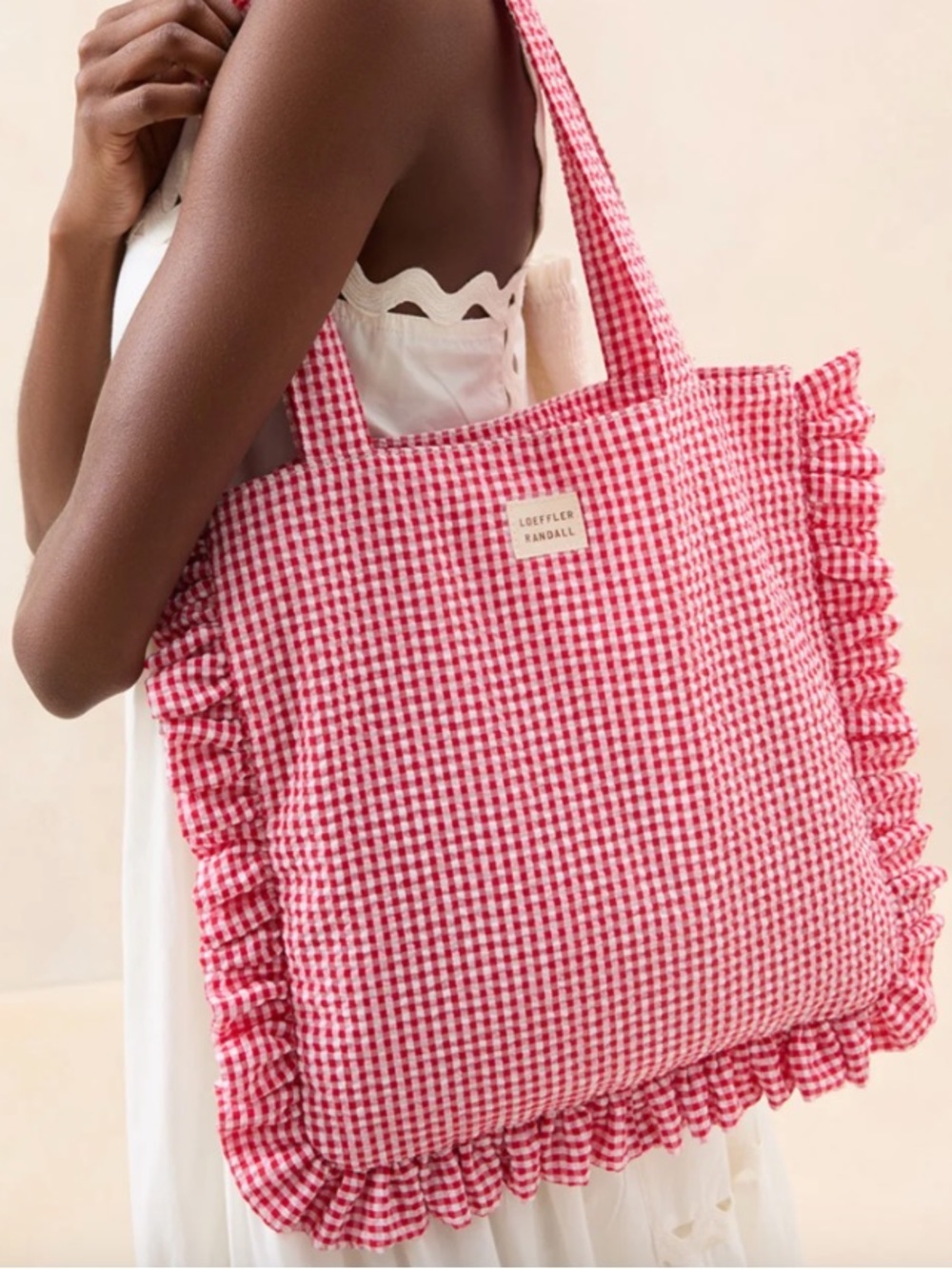 Loeffler Randall Justine Red Gingham Ruffle Tote - Picture 2 of 8